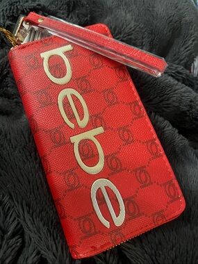 Red & Gold Bebe wristlet wallet